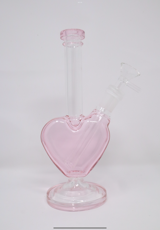 8” Pink and Clear Glass Heart Water Pipe