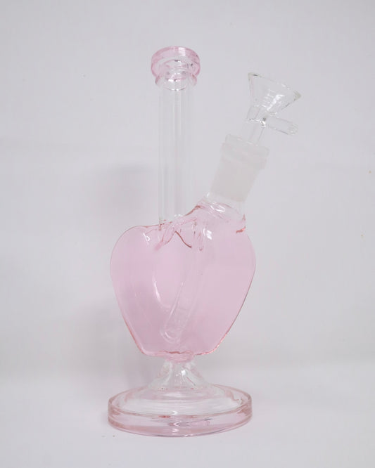8” Pink and Clear Glass Heart Water Pipe